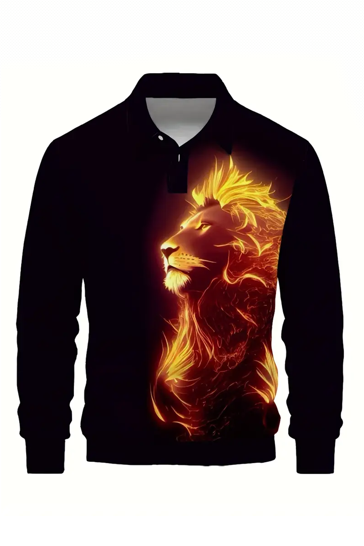 Alev Aslanı Tasarımlı Erkek Tshirt - Sonbahar/Kış, Polyester, Hafif Esnek, Düzenli Kesim