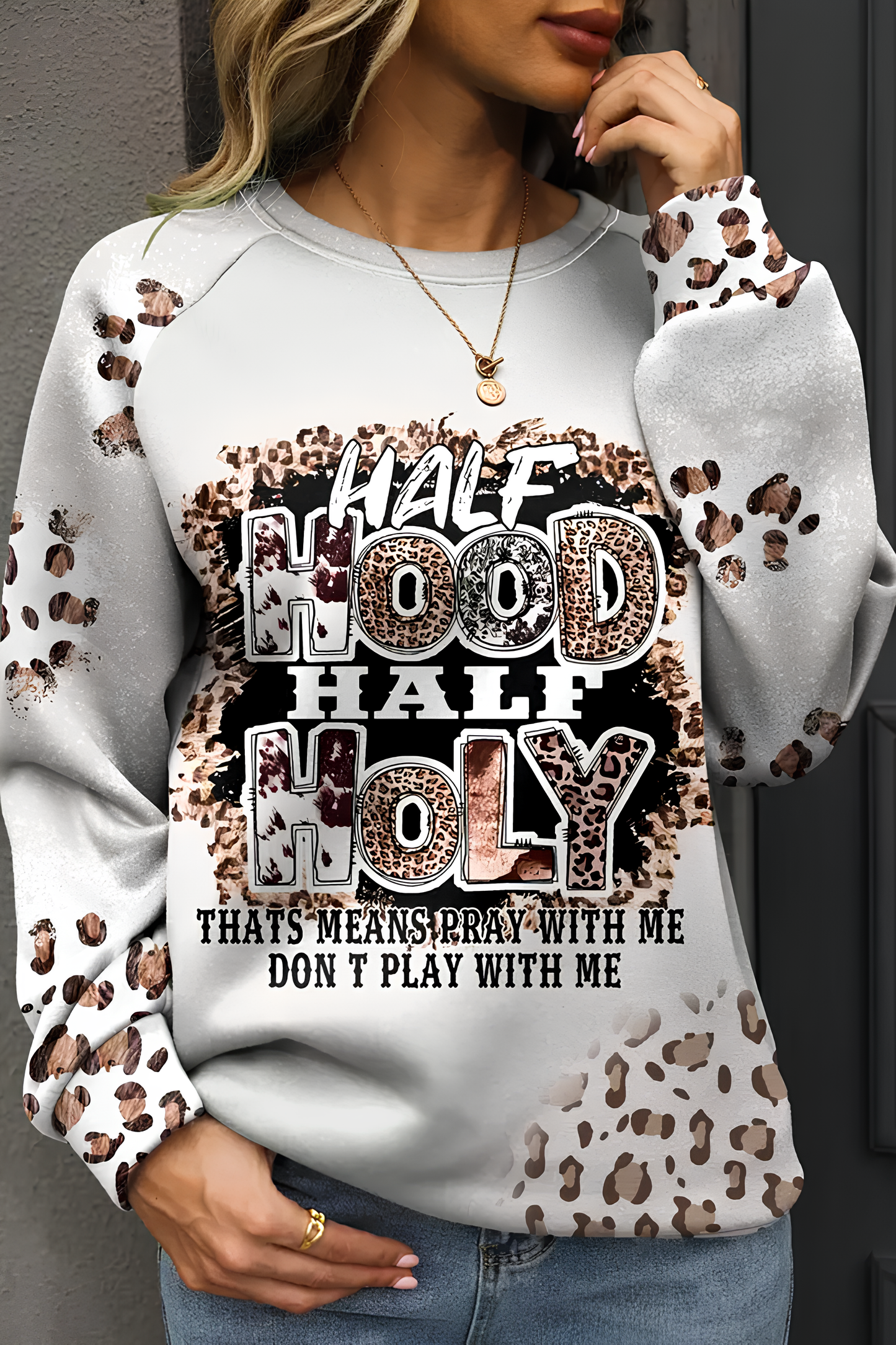 Leopar Desenli Kadın Sweatshirt