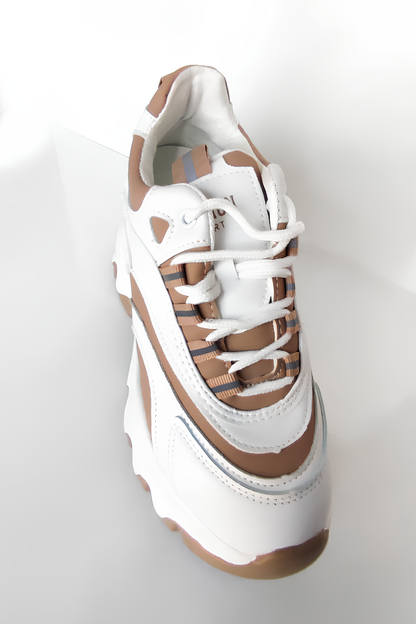 Beyaz Taba Kalın Taban Spor Ayakkabı – Şık ve Rahat Sneaker, Yürüyüş Ayakkabısı