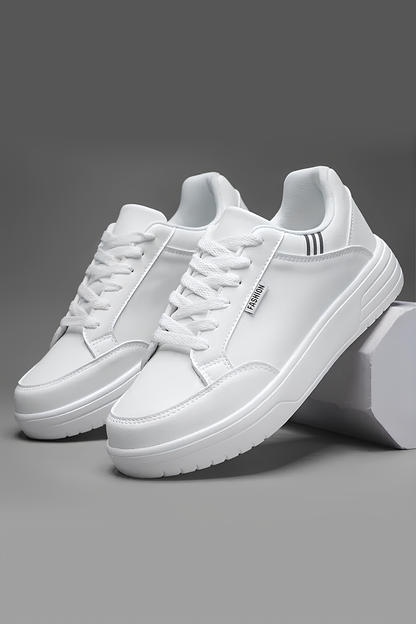 Erkek Beyaz Kalın Taban Spor Ayakkabı - Günlük Rahat Sneaker Modeli