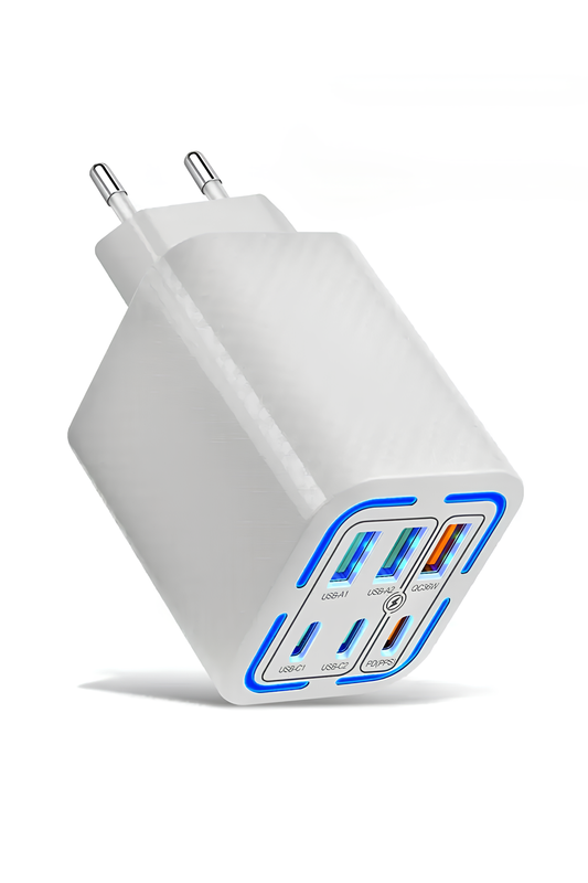 Beyaz Renk 50W Evrensel Hızlı Şarj Adaptörü - USB Çıkışlı Türkiye/Avrupa Fişli Şarj Cihazı