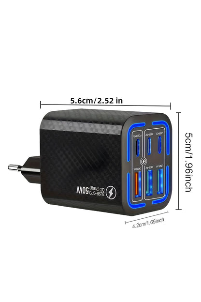 Beyaz Renk 50W Evrensel Hızlı Şarj Adaptörü - USB Çıkışlı Türkiye/Avrupa Fişli Şarj Cihazı
