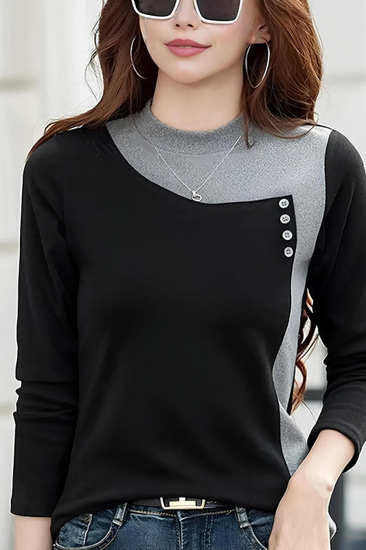Kadın Esnek Örme T-shirt – Gündelik, Ev ve Dış Mekan Kullanımı İçin Stand Yaka Tasarım