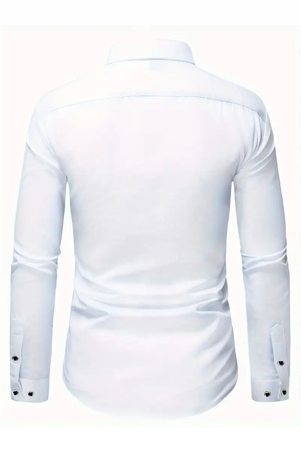 Premium Beyaz Erkek Gömleği - Şık Düğme Detaylı, Polyester, Olgun Stil, Tüm Sezon Kullanıma Uygun