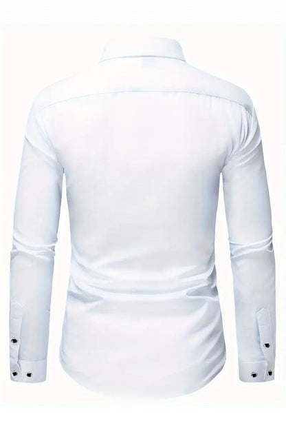 Premium Beyaz Erkek Gömleği - Şık Düğme Detaylı, Polyester, Olgun Stil, Tüm Sezon Kullanıma Uygun