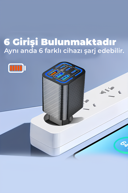 Beyaz Renk 50W Evrensel Hızlı Şarj Adaptörü - USB Çıkışlı Türkiye/Avrupa Fişli Şarj Cihazı