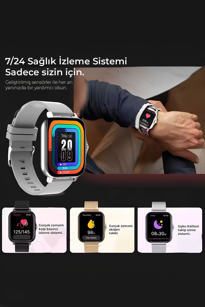 Akıllı Saat Yüzlerce Mod + Ekstra Metal Kordon Hediyeli!