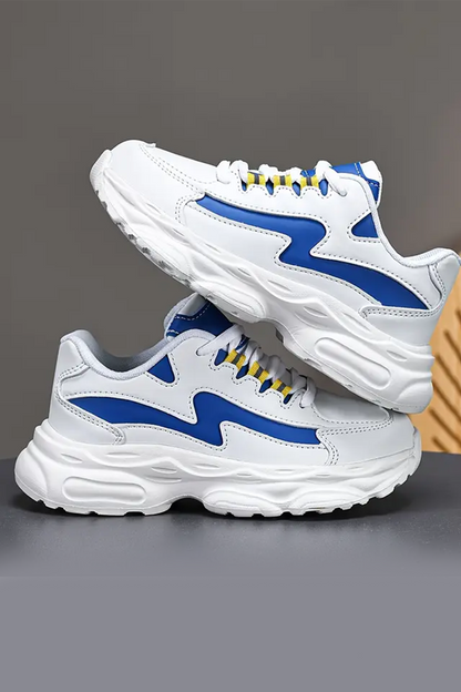 Beyaz Mavi Unisex Spor Ayakkabı – Kalın Taban Rahat Yürüyüş Sneaker
