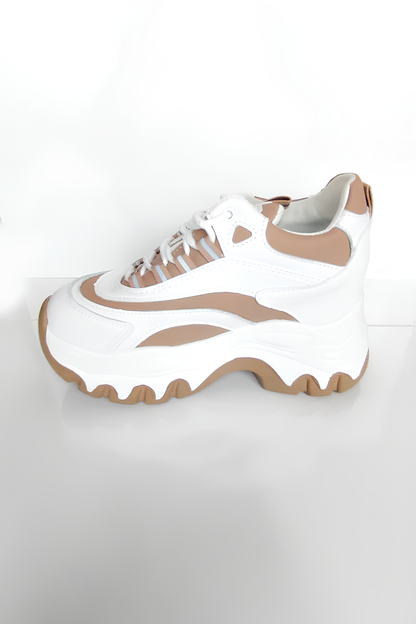 Beyaz Taba Kalın Taban Spor Ayakkabı – Şık ve Rahat Sneaker, Yürüyüş Ayakkabısı