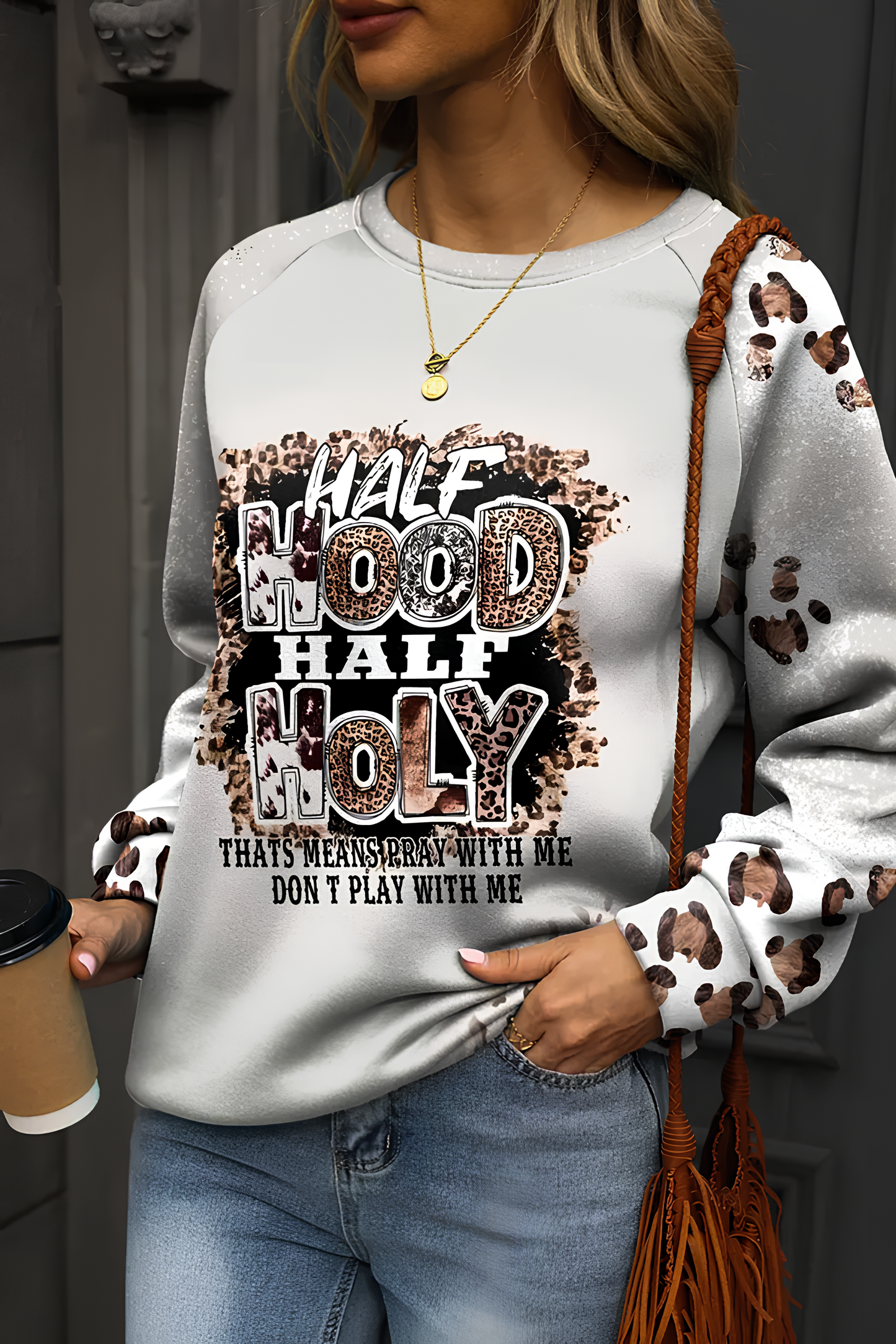 Leopar Desenli Kadın Sweatshirt
