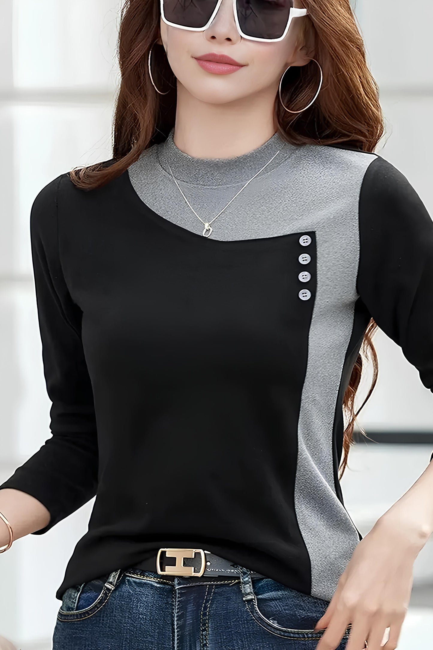 Kadın Esnek Örme T-shirt – Gündelik, Ev ve Dış Mekan Kullanımı İçin Stand Yaka Tasarım