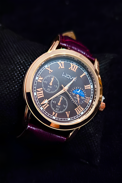 Bordo Deri Kordonlu Rose Gold Unisex - Erkek, Kadın Kol Saati
