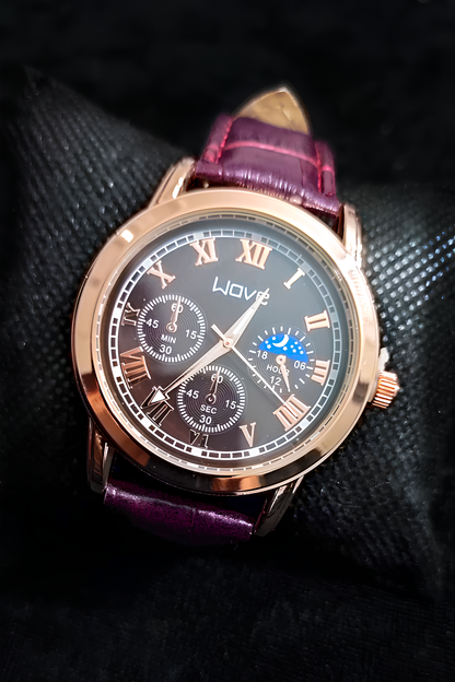 Bordo Deri Kordonlu Rose Gold Unisex - Erkek, Kadın Kol Saati