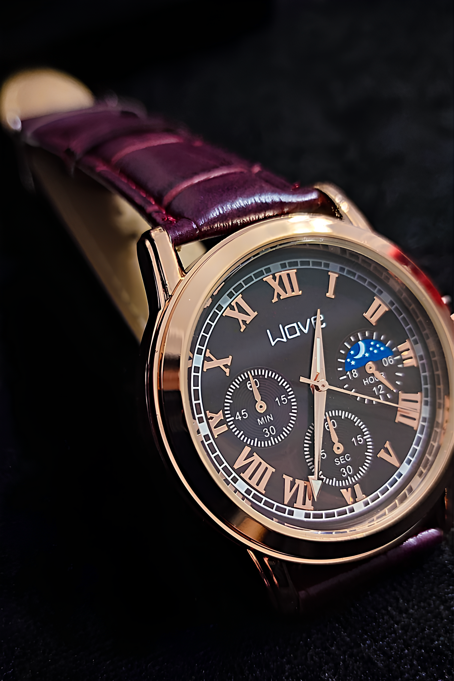 Bordo Deri Kordonlu Rose Gold Unisex - Erkek, Kadın Kol Saati