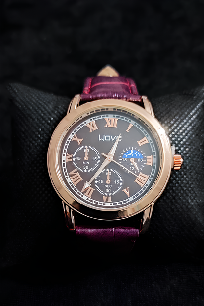 Bordo Deri Kordonlu Rose Gold Unisex - Erkek, Kadın Kol Saati