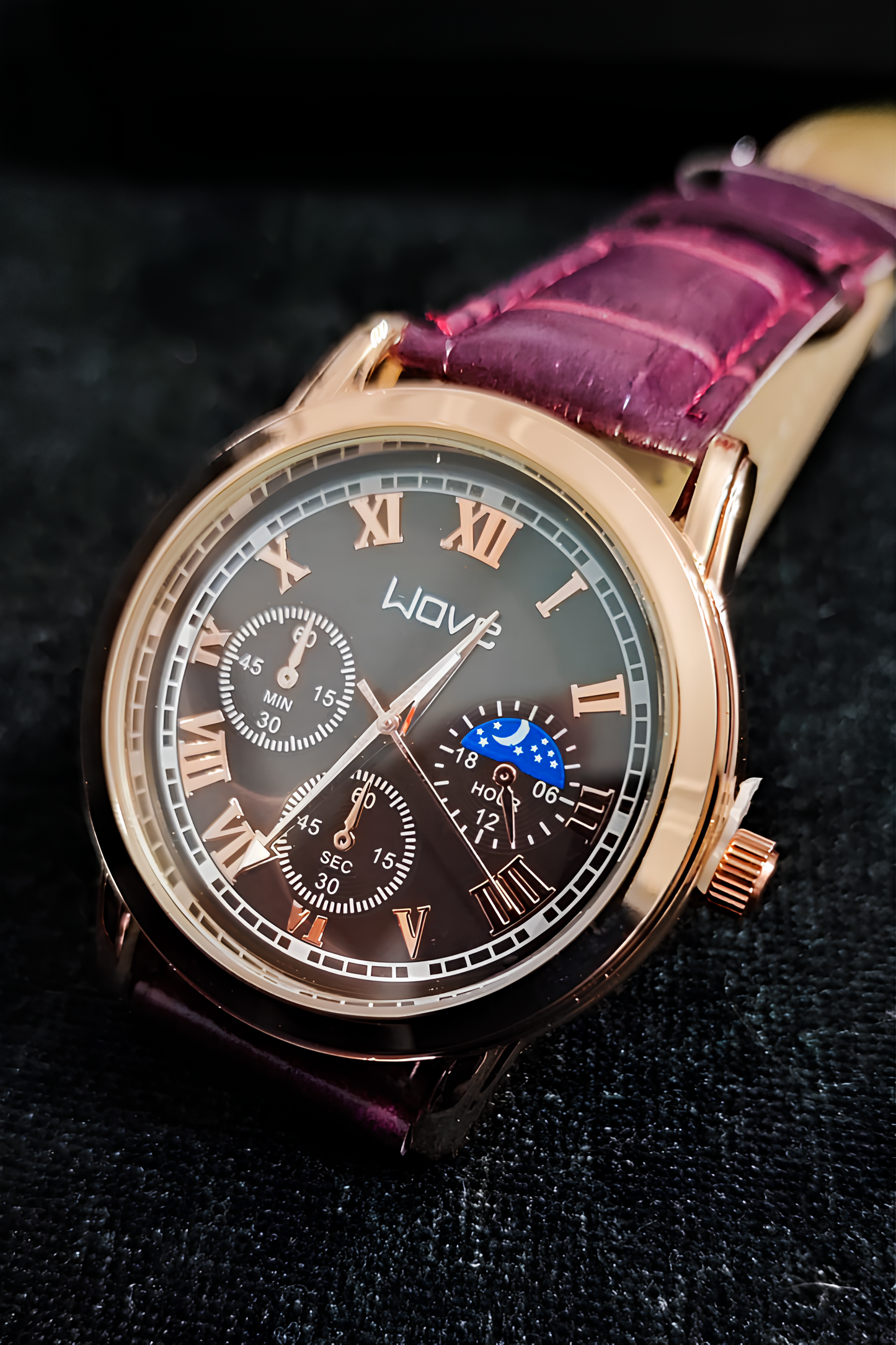 Bordo Deri Kordonlu Rose Gold Unisex - Erkek, Kadın Kol Saati