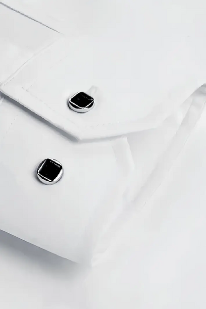 Premium Beyaz Erkek Gömleği - Şık Düğme Detaylı, Polyester, Olgun Stil, Tüm Sezon Kullanıma Uygun