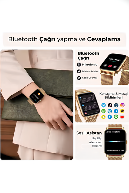 Bluetooth Görüşmeli Akıllı Saat Mikrofonlu, Mesaj Bildirimli, Sesli Asistanlı