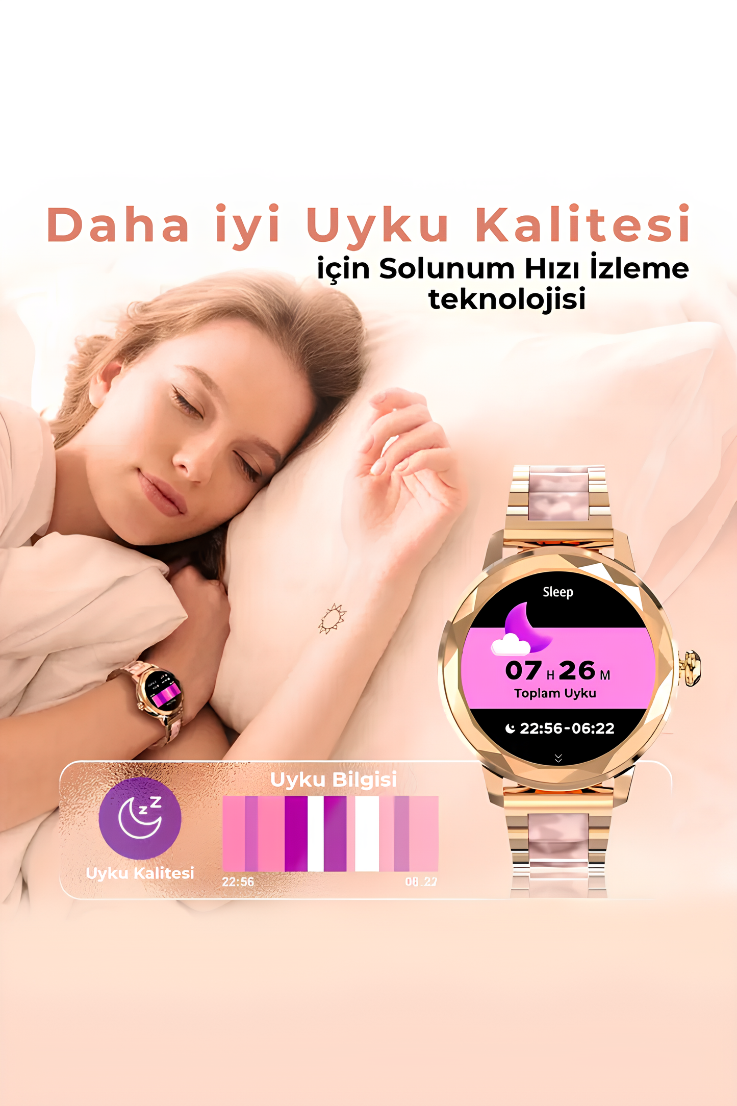 Kadın Akıllı Saat – Lüks Altın Çelik, Nabız ve Adım Sayar, Bluetooth Arama, Müzik Kontrolü