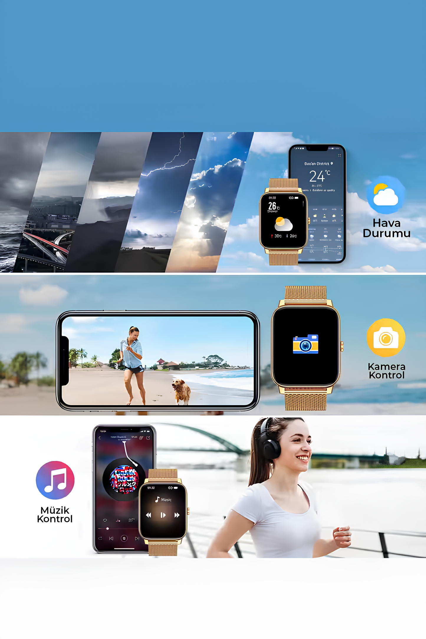 Bluetooth Görüşmeli Akıllı Saat Mikrofonlu, Mesaj Bildirimli, Sesli Asistanlı