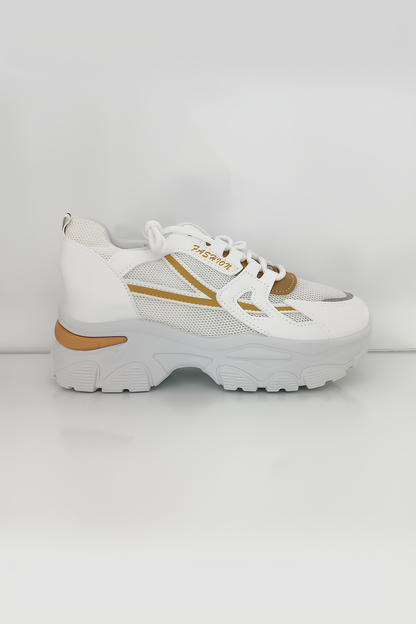 Kadın Beyaz Kahverengi Detaylı Kalın Taban Spor Ayakkabı - Rahat ve Şık Sneaker