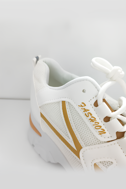 Kadın Beyaz Kahverengi Detaylı Kalın Taban Spor Ayakkabı - Rahat ve Şık Sneaker