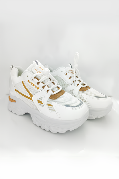 Kadın Beyaz Kahverengi Detaylı Kalın Taban Spor Ayakkabı - Rahat ve Şık Sneaker