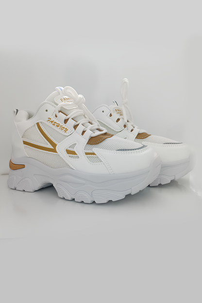 Kadın Beyaz Kahverengi Detaylı Kalın Taban Spor Ayakkabı - Rahat ve Şık Sneaker